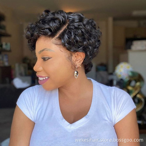 Perruque Pixie Cut Wig Human Hair Curly Bob Short Pixie Cut Lace Wig Bleached Knots Lace Frontal 13x4 Pixie Wig With Baby Hair